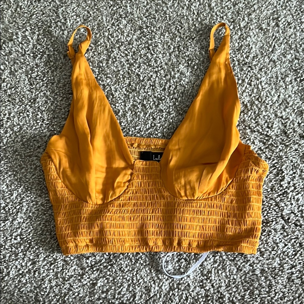 Yellow Smocked Crop Top